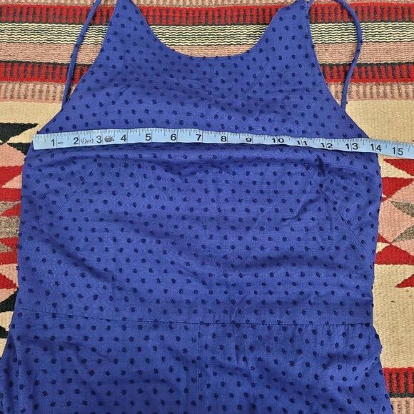 Club Monaco Navy Blue Swiss Dot Wide Leg Jumpsuit Sz 0 Open Adjustable Back - Picture 7 of 10